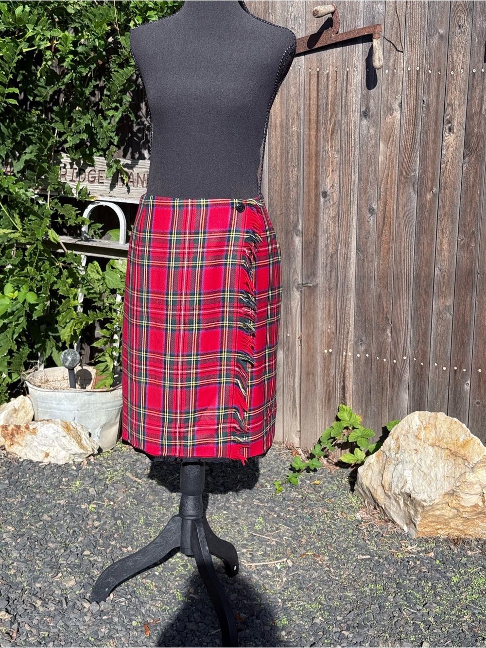 Casual Corner Red Plaid Midi Wrap Skirt
